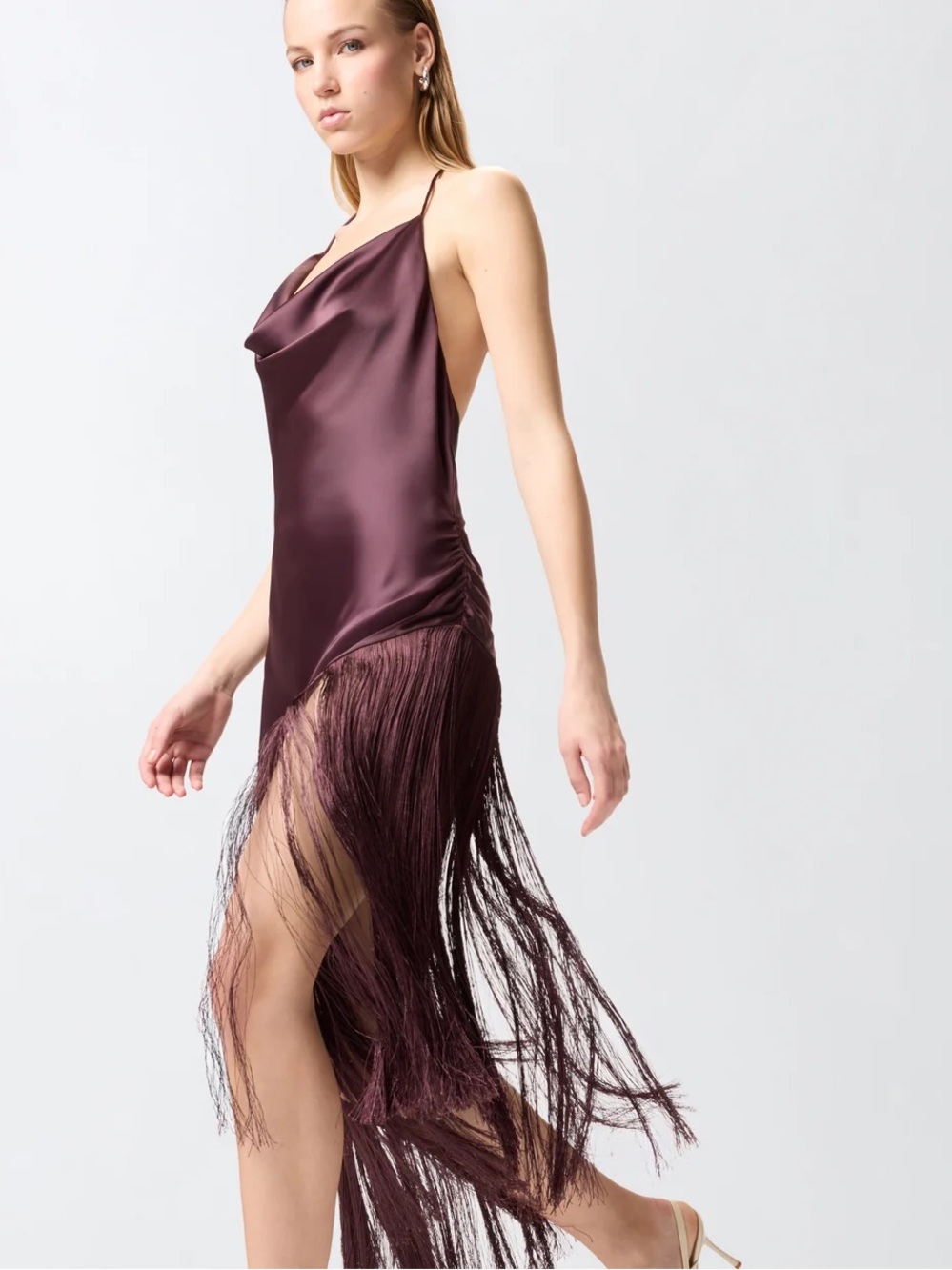 Pinko Asymmetrical dress in satin with fringes